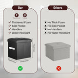 Storage Ottoman Foot Rest Stool, Foldable Leather Footstool Storage Bench with Thicker Foam Padded Seat. Foot Rest Under Desk for Living Room Bedroom 350 lbs, 17x13x13 in, Brown