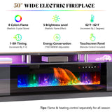 AMERLIFE Fireplace TV Stand with 36" Fireplace, 70" Modern High Gloss Fireplace Entertainment Center LED Lights, 2 Tier TV Console Cabinet for TVs Up to 80", Obsidian Black