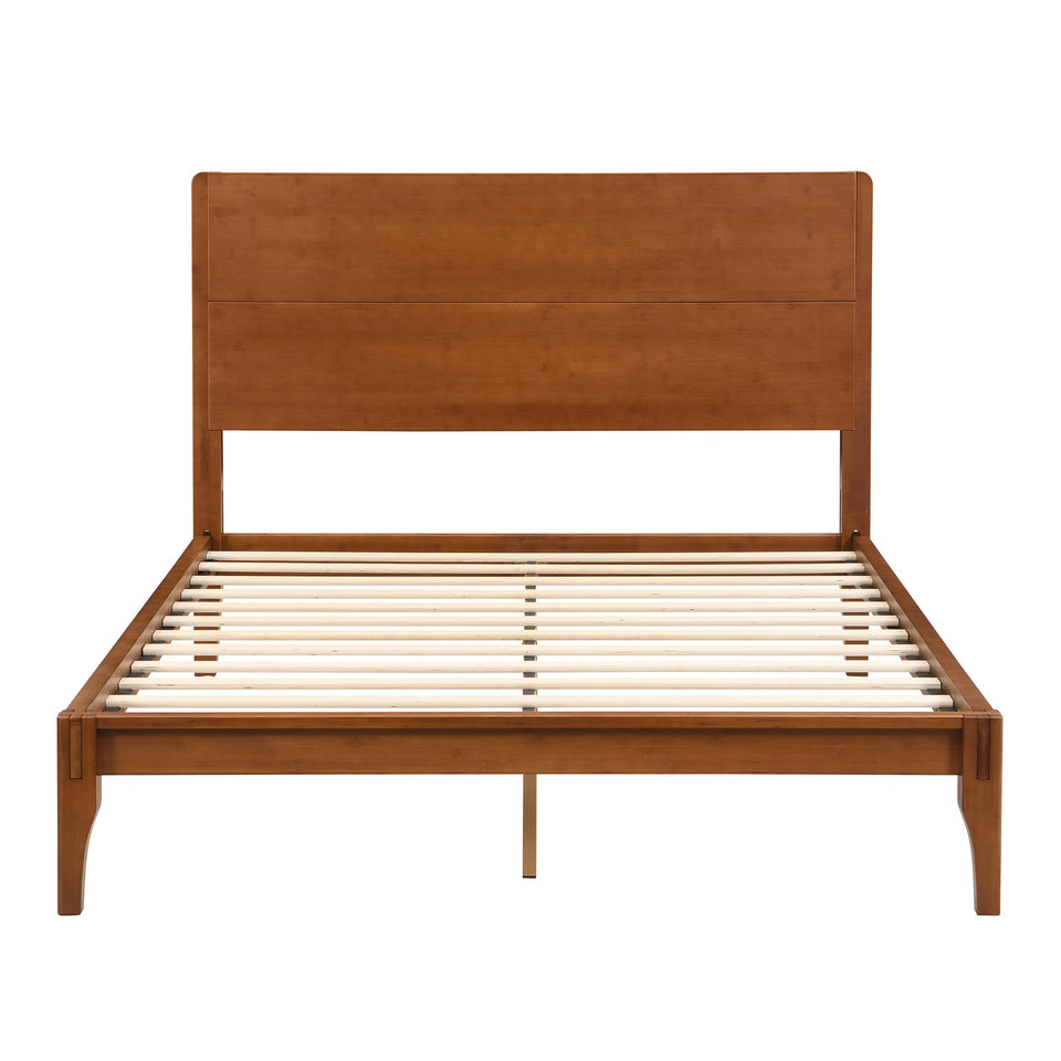 Merax Queen Size Bamboo Platform Bed, Mid-Century Modern Bed Frame with Tall Headboard, Solid Sustainable Bedframe Queen-size, Wood Slat Support, No Box Spring Needed, Easy Assembly, Noise Free, Brown