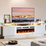 OneBlis 70" TV Stand for Living Room, Modern Entertainment Center & Media Console, Fits TVs up to 80", Storage Cabinet with Shelves, 36" Electric Fireplace with LED Flame (All Black)