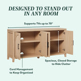 Walker Edison Sasha 4-Door Reeded Sideboard Buffet with Cord Management, 70 Inch, Coastal Oak