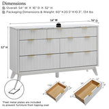T4TREAM Fluted 7 Drawers Dresser, 54" Wide Modern Chest of Drawers with Faux Marble Top, Curved Profile Design, Dresser TV Stand, Wood Drawer Organizer for Bedroom, Living Room, Hallway, Natural Oak