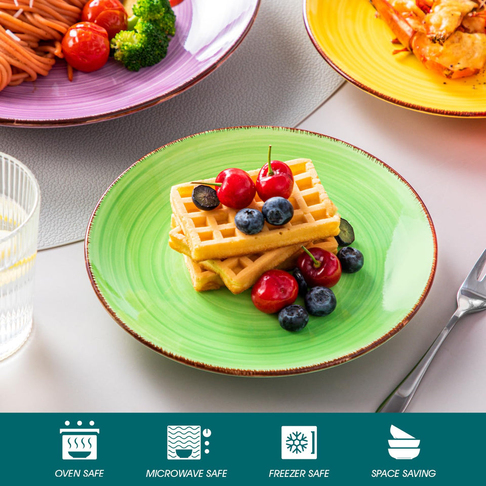 vancasso Bonita Dinnerware Set 24 Pieces Blue Stoneware Service for 6, Handpainted Spirals Pattern Stoneware Combination Set