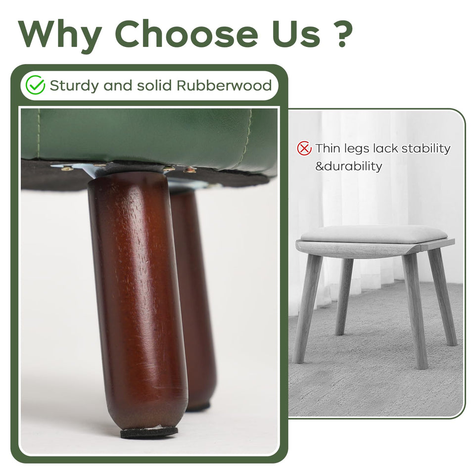 oakvivo 13in Small Foot Stool Ottoman, Round Faux Leather Foot Rest for Couch, Under Desk Pouf Footstool Footrest with Non-Skid Rubber Legs for Ling Room, Bedroom, 13''L x 13''W x 10.2''H, Green