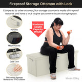 DocSafe Storage Ottoman with Lock,Fireproof Folding Ottoman Foot Rest Stool Storage Chest with Storage Safe for Important Documents,Waterproof 17 Inches Short Ottoman Foot Stool with Handles,Black