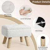 OGEMXU Storage Ottoman, Small Foot Stool Ottoman with Storage, Boucle Teddy Velvet Foot Rest with Padded Seat, Sturdy Wood Legs Stool for Living Room, Bedroom, Couch, Enterway (Cream)