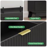 Fluted Dresser for Bedroom with 9 Drawers, 57" Wide Modern Chest of Drawers with Metal Handle, Wooden Dresser TV Stand, Wood Closet Clothes Storage Organizer for Living Room, Hallway, Natural Oak