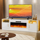 Lemberi Fireplace tv Stand with 36 inch Fireplace Up to 90" TVs, LED Light Entertainment Center and Storage, 80" Modern Wood Media TV Console with Highlight Cabinet for Living Room (White)
