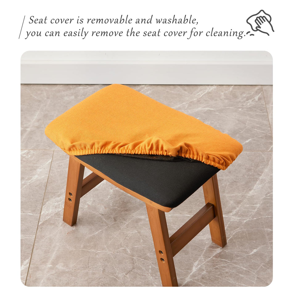 Foot Stool,Ottoman,Bamboo Small Sofa Foot Rest Under Desk,Extra Seating for Living Room, Bedroom and Kitchen(Brown Stool Legs - Beige Surface)