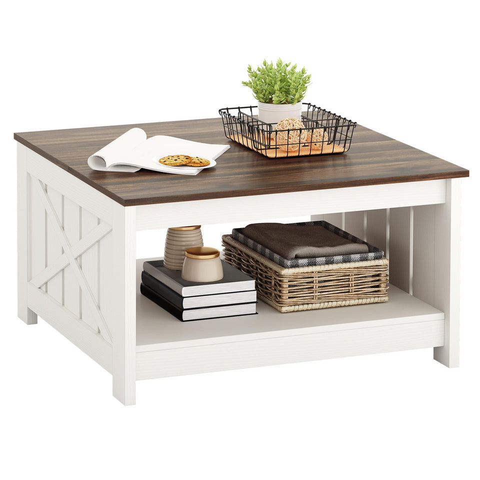 YITAHOME Coffee Table Farmhouse Coffee Table with Storage Rustic Wood Cocktail Table, Square Coffee Tables for Living Meeting Room with Half Open Storage Compartment, Grey Wash