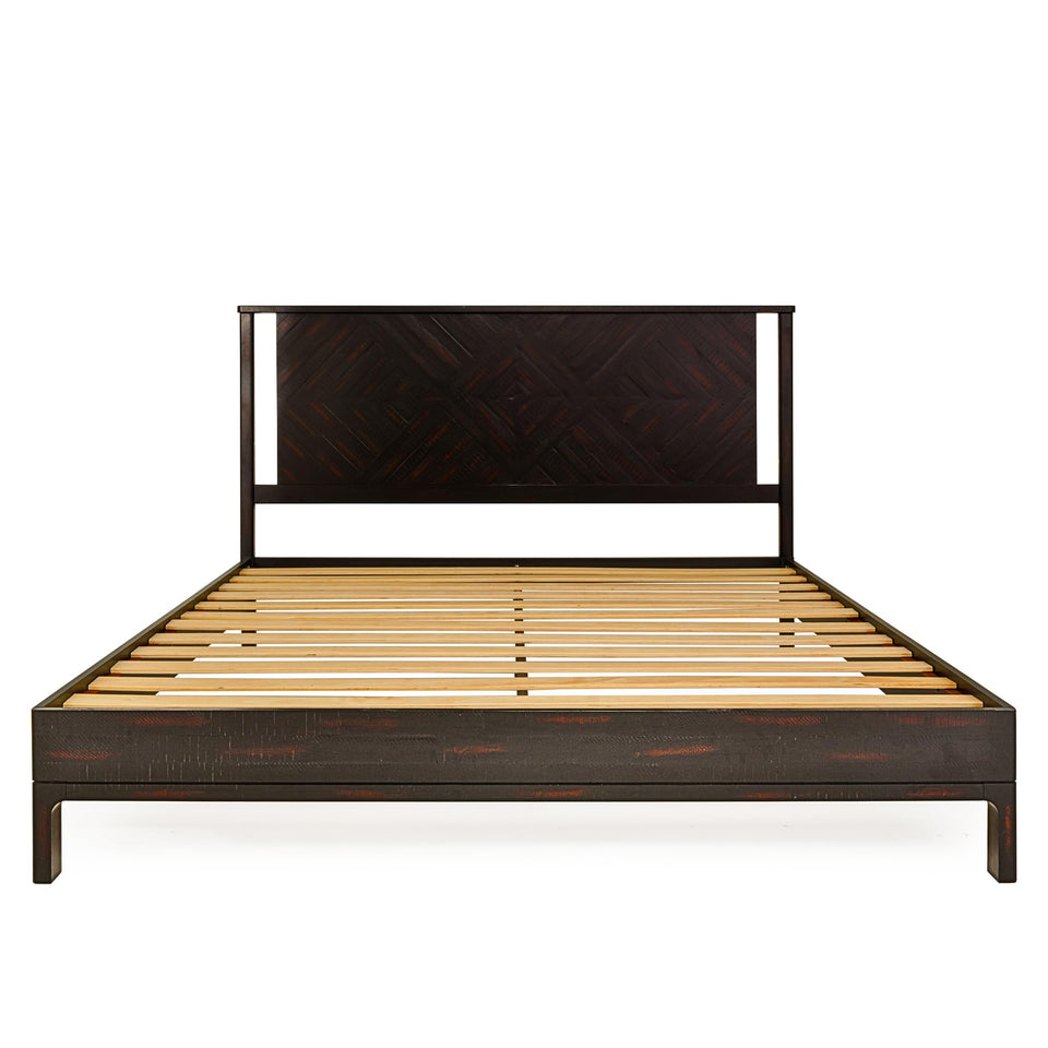 Bme Vivian 14 Inch Deluxe Bed Frame with Headboard, Rustic & Scandinavian Style with Solid Acacia Wood, No Box Spring Needed, 12 Strong Wood Slat Support, Easy Assembly, King, Rustic Golden Brown