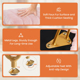 Sweetcrispy Vanity Stool Chair with Storage, Ottoman Faux Fur Soft Padded Makeup Footstools Seat with 4 Metal Legs Anti-Slip Adjustable Feet Modern Cute Small Footrest for Home Entryway Bedroom White