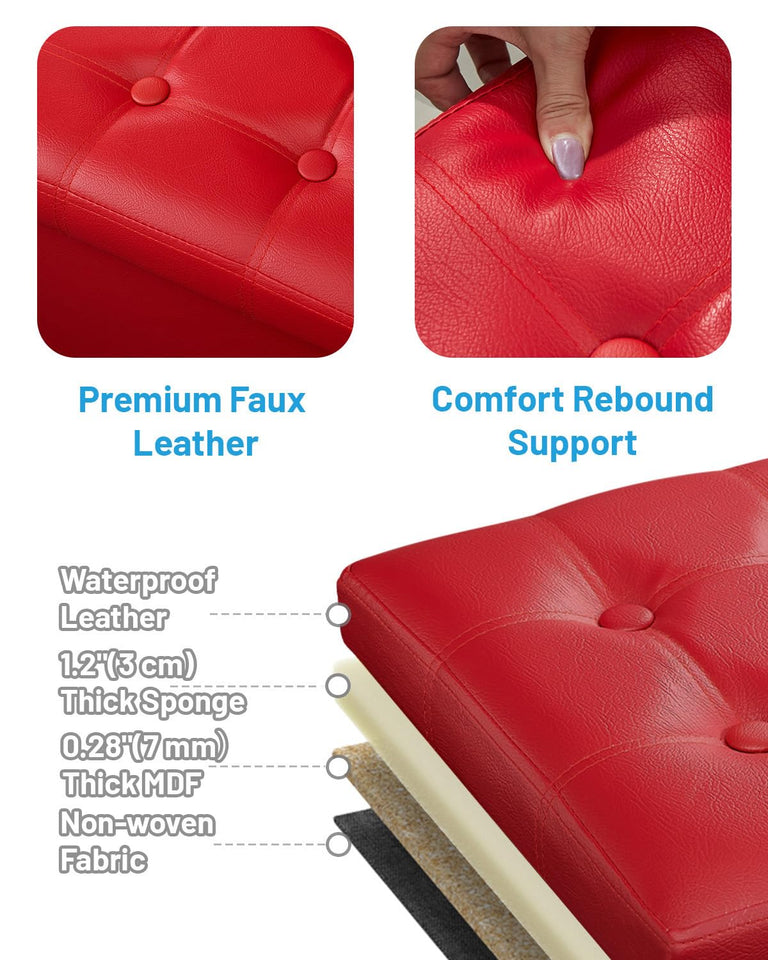 AmasSmile Storage Ottoman Folding Foot Rest Stool, Leather Footstool Bench, Short Ottoman Stool, Storage Foot Rest Store, Books (Black, 17" D x 13" W x 13" H)