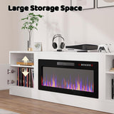 Lemberi Fireplace tv Stand with 36 inch Fireplace Up to 90" TVs, LED Light Entertainment Center and Storage, 80" Modern Wood Media TV Console with Highlight Cabinet for Living Room (White)