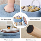 Wimarsbon Storage Ottoman, Modern Round Footrest with Soft Padded Seat, Teddy Velvet Footstool with Wood Legs, Accent Small Table or Plant Stand for Hallway, Living Room (Cream)