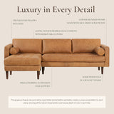 POLY & BARK Napa 72" Apartment Sofa – Italian-Tanned Full-Grain Pure-Aniline or Semi-Aniline Leather, Feather-Down Cushioning, Kiln-Dried Solid Wood Frame, Walnut Legs - Cognac Tan