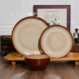 Pokini 24 Piece Dinnerware Sets for 8, Modern Stoneware Plates and Bowls Setst, Perfect for Family Gatherings & Holiday Celebrations, Easy Cleaning Dishes Set, Stack Compactly Dishware, Brown Green