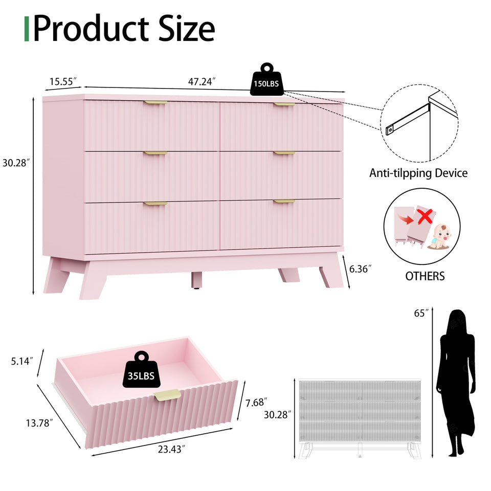 Fluted Dresser for Bedroom with 9 Drawers, 57" Wide Modern Chest of Drawers with Metal Handle, Wooden Dresser TV Stand, Wood Closet Clothes Storage Organizer for Living Room, Hallway, Natural Oak