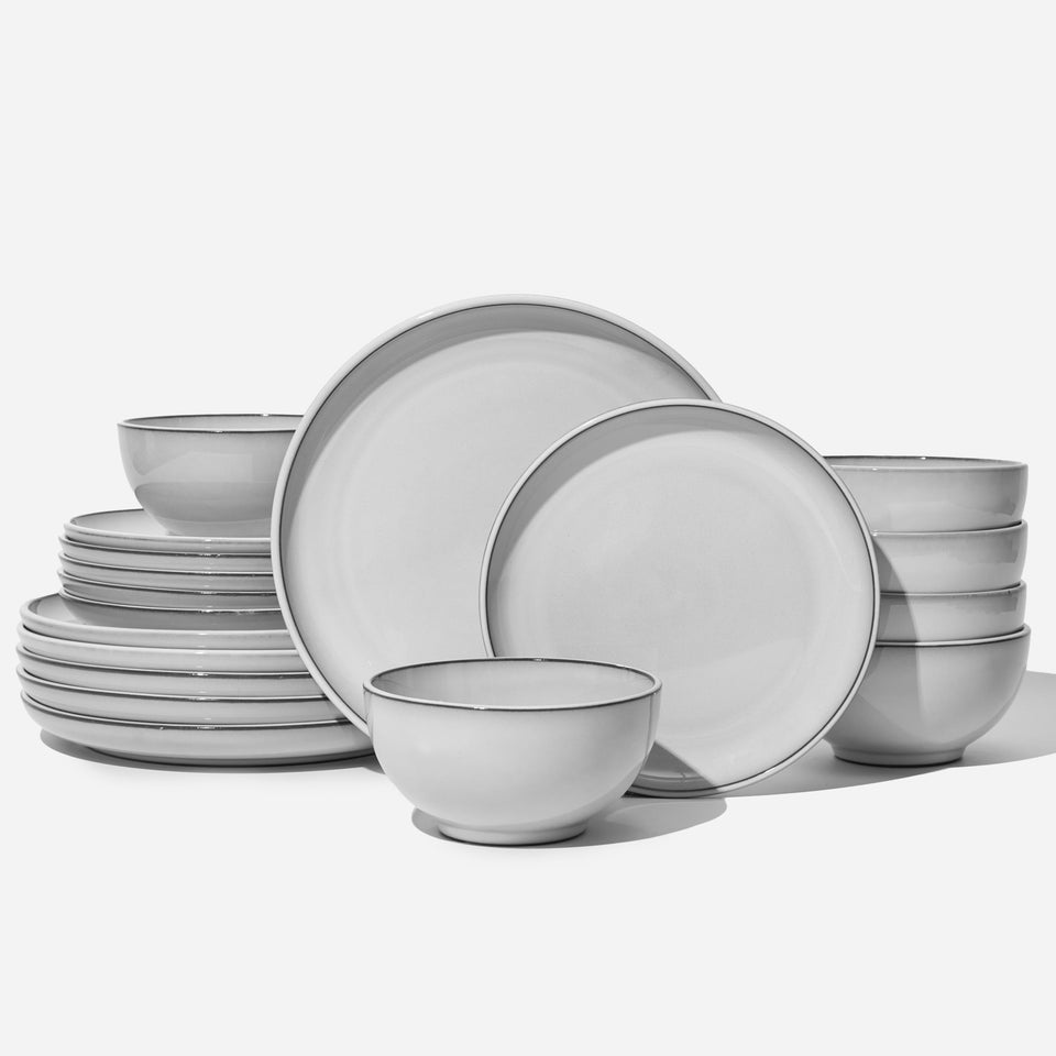 Pokini 24 Piece Dinnerware Sets for 8, Modern Stoneware Plates and Bowls Setst, Perfect for Family Gatherings & Holiday Celebrations, Easy Cleaning Dishes Set, Stack Compactly Dishware, Brown Green