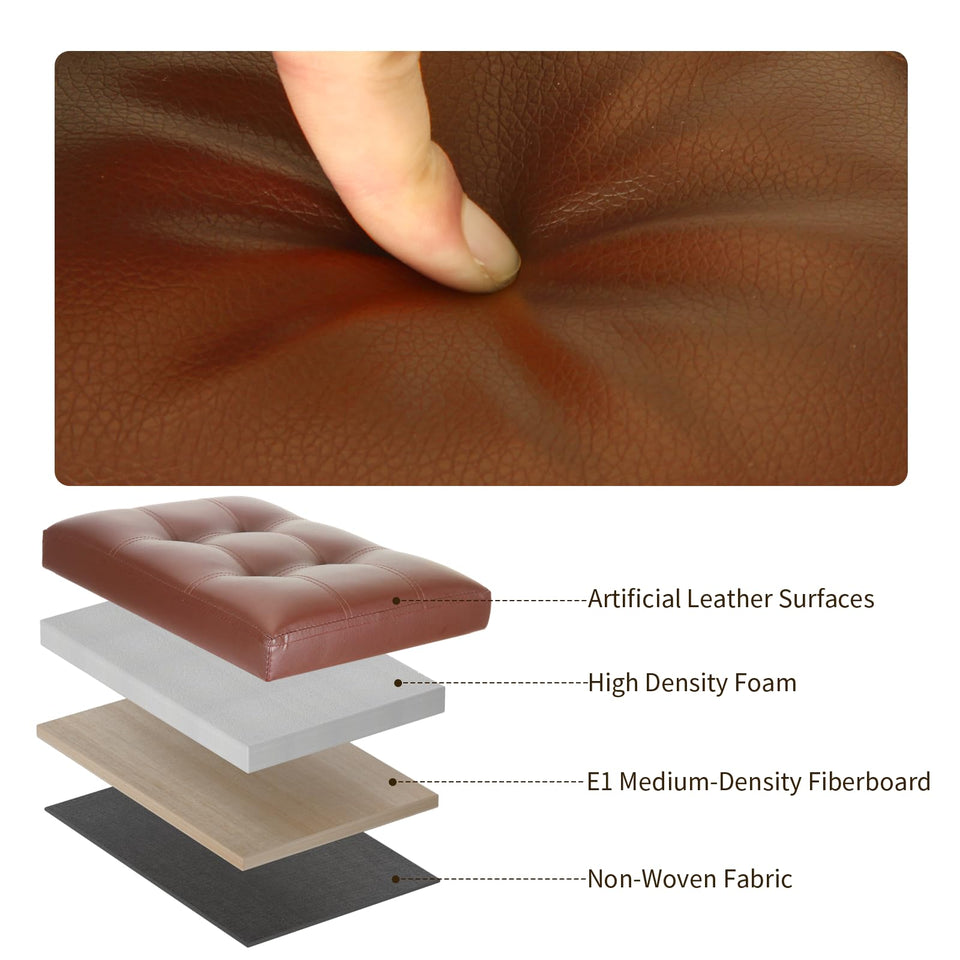 Storage Ottoman Foot Rest Stool, Foldable Leather Footstool Storage Bench with Thicker Foam Padded Seat. Foot Rest Under Desk for Living Room Bedroom 350 lbs, 17x13x13 in, Brown