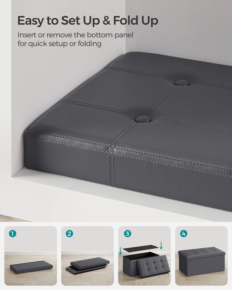 SONGMICS MAZIE Collection - 43 Inches Folding Storage Ottoman Bench, Ottoman with Storage, Foot Rest Stool, Load 660 lb, for Living Room, Synthetic Leather, Black ULSF701