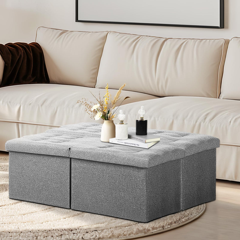 AmasSmile Footrest Ottoman Bench with Storage,34Inch Black Leather Footstool, Coffee Table, Padded Seat, Storage Chest,Blanket Store with Flipping Lid for Livingroom and Bedroom