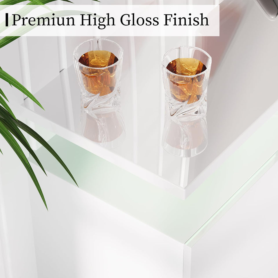 AMERLIFE Fireplace TV Stand with 36" Fireplace, 70" Modern High Gloss Fireplace Entertainment Center LED Lights, 2 Tier TV Console Cabinet for TVs Up to 80", Obsidian Black