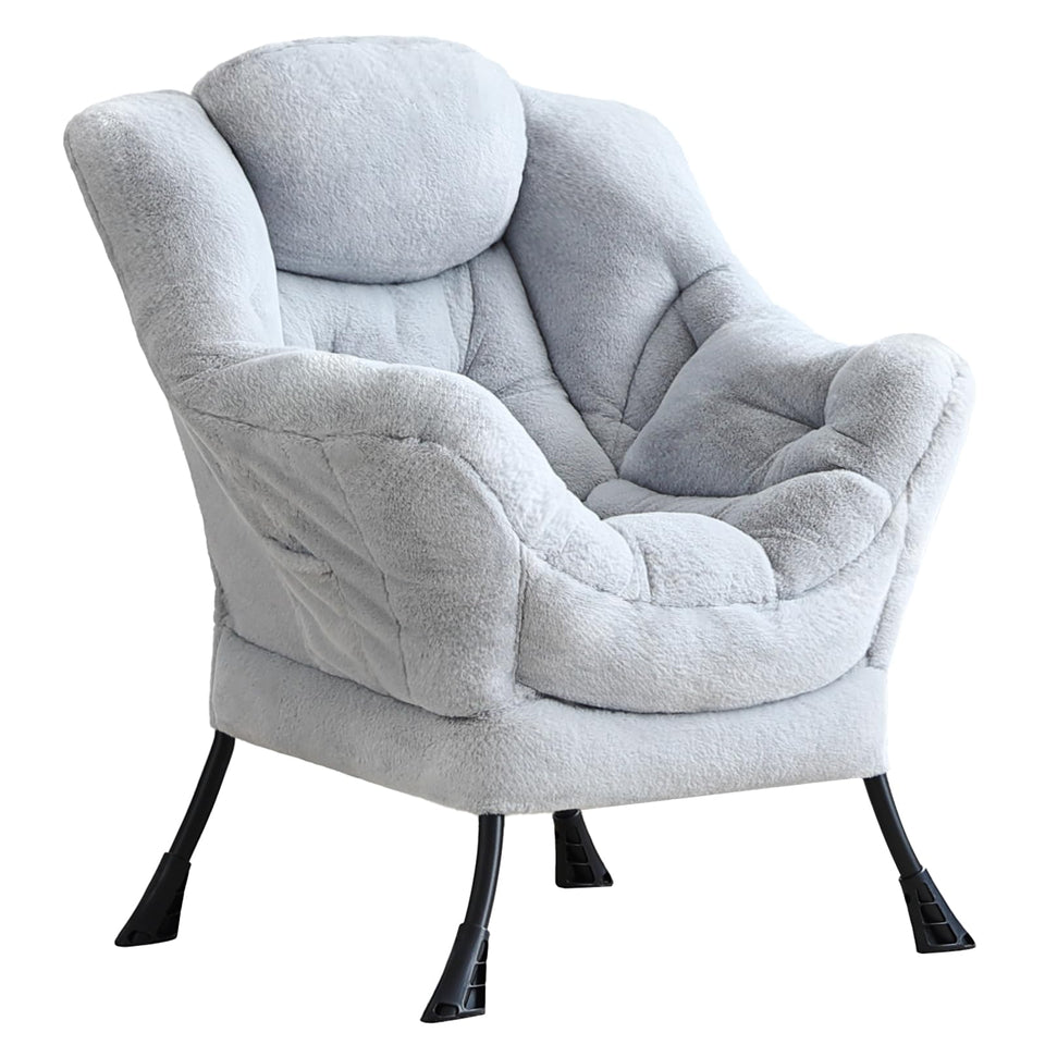 LITA Lazy Chair with Ottoman, Modern Accent Leisure Upholstered Lazy Sofa Armchair, Contemporary Lounge Reading Chair with Armrests and a Side Pocket for Living Room, Bedroom & Small Space, Dark Grey