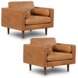 POLY & BARK Napa 72" Apartment Sofa – Italian-Tanned Full-Grain Pure-Aniline or Semi-Aniline Leather, Feather-Down Cushioning, Kiln-Dried Solid Wood Frame, Walnut Legs - Cognac Tan