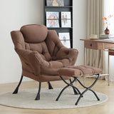 LITA Lazy Chair with Ottoman, Modern Accent Leisure Upholstered Lazy Sofa Armchair, Contemporary Lounge Reading Chair with Armrests and a Side Pocket for Living Room, Bedroom & Small Space, Dark Grey