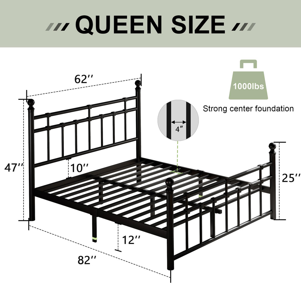 Feonase King Size Metal Platform Bed Frame with Victorian Classic Iron-Art Headboard & Footboard, Steel Slats Support, 12" Under Bed Storage, No Box Spring Needed, Easy Assembly, Noise-Free, Black