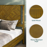 Bme Vivian 14 Inch Deluxe Bed Frame with Headboard, Rustic & Scandinavian Style with Solid Acacia Wood, No Box Spring Needed, 12 Strong Wood Slat Support, Easy Assembly, King, Rustic Golden Brown