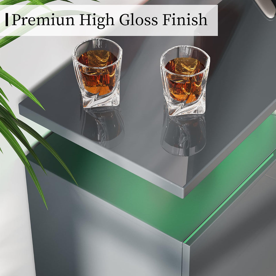 AMERLIFE Fireplace TV Stand with 36" Fireplace, 70" Modern High Gloss Fireplace Entertainment Center LED Lights, 2 Tier TV Console Cabinet for TVs Up to 80", Obsidian Black