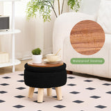 Wimarsbon Pouf Ottoman, 100% Cotton Knitted Boho Footstool, Round Footrest with Non-Skid Wood Legs, Home Décor Handmade Pouffe, Leisure Floor Step Stool for Living Room (Beige)