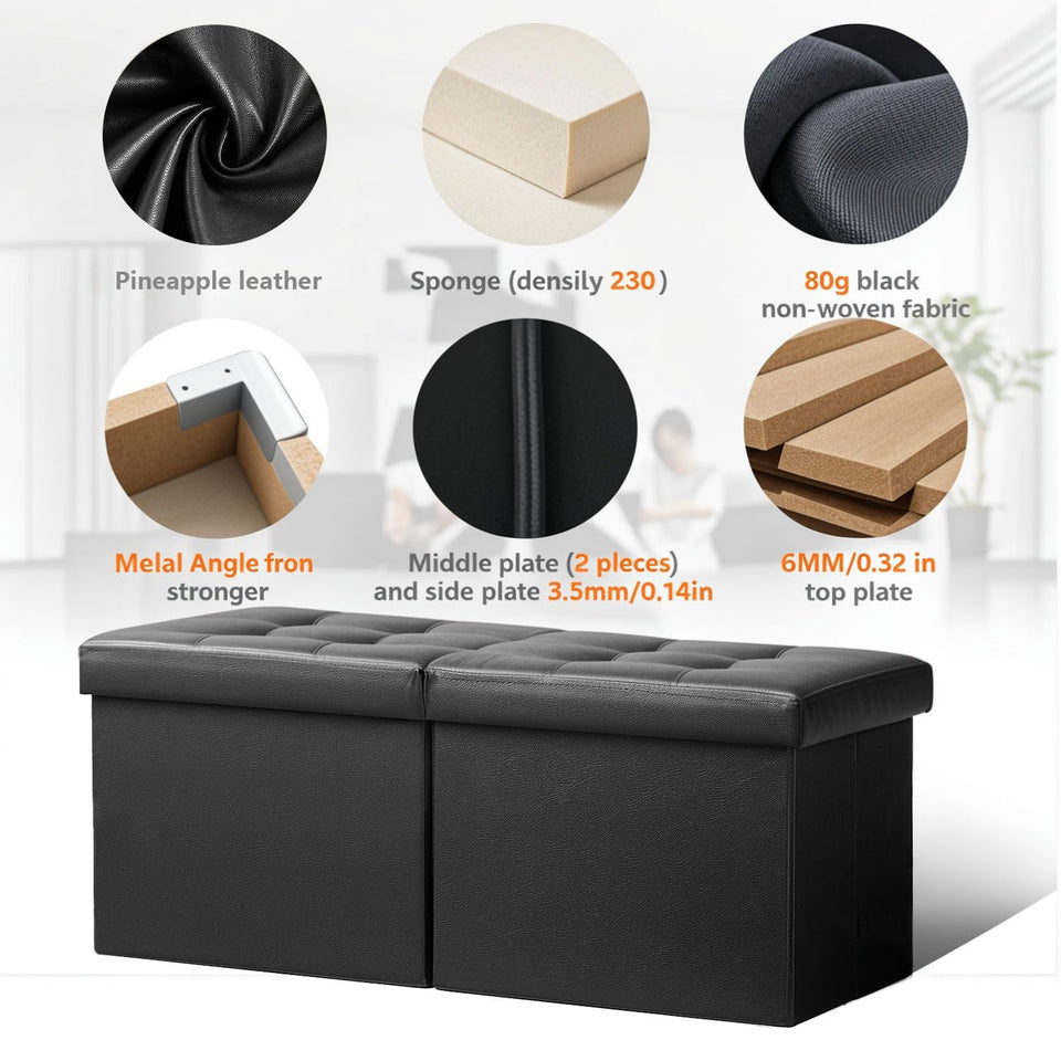 AmasSmile Footrest Ottoman Bench with Storage,34Inch Black Leather Footstool, Coffee Table, Padded Seat, Storage Chest,Blanket Store with Flipping Lid for Livingroom and Bedroom