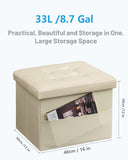 AmasSmile Storage Ottoman Folding Foot Rest Stool, Leather Footstool Bench, Short Ottoman Stool, Storage Foot Rest Store, Books (Black, 17" D x 13" W x 13" H)