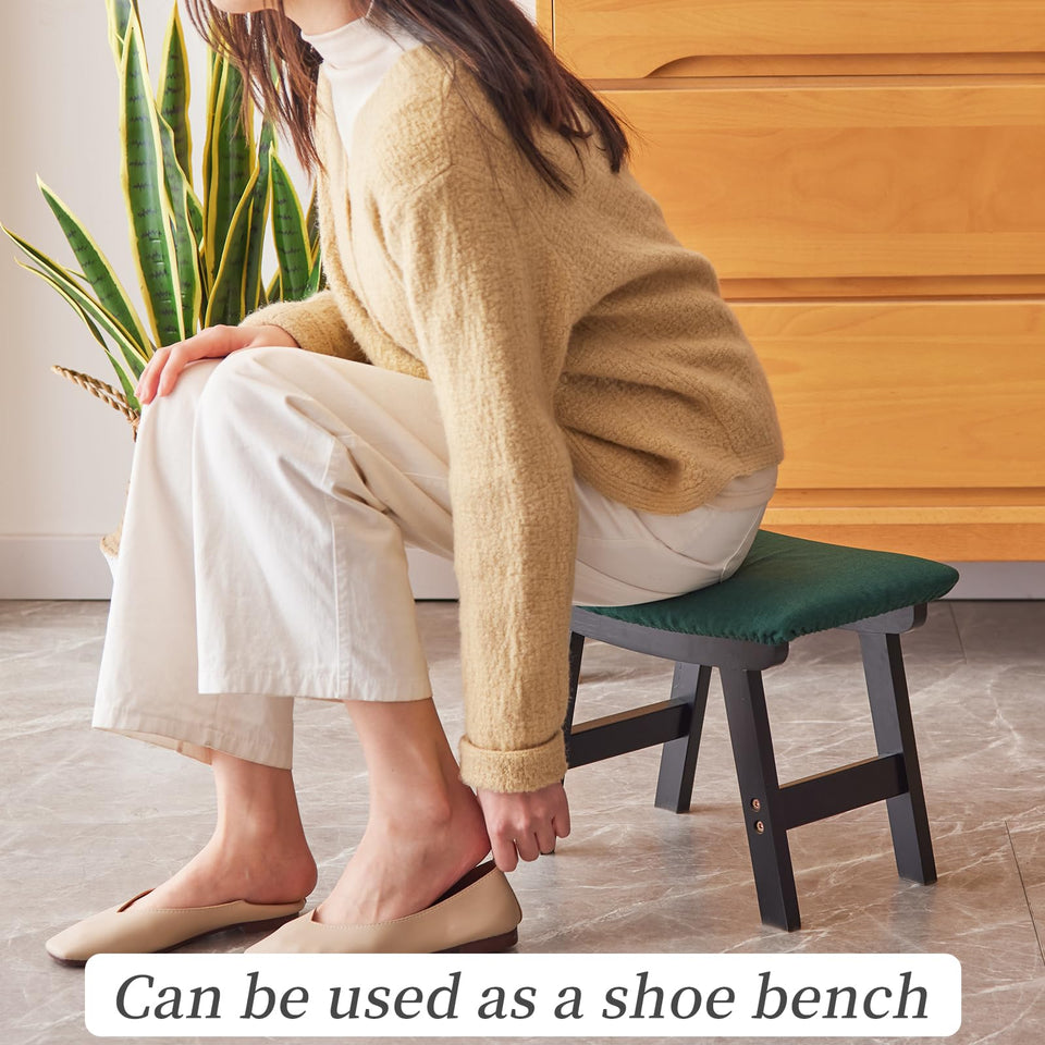 Foot Stool,Ottoman,Bamboo Small Sofa Foot Rest Under Desk,Extra Seating for Living Room, Bedroom and Kitchen(Brown Stool Legs - Beige Surface)