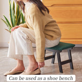 Foot Stool,Ottoman,Bamboo Small Sofa Foot Rest Under Desk,Extra Seating for Living Room, Bedroom and Kitchen(Brown Stool Legs - Beige Surface)