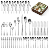 KINGSTONE Hammered Silverware Set, Flatware Set, 18/10 Stainless Steel Premium Cutlery with Unique Ripple Handles Design Mirror Polished - Dishwasher Safe (40-Piece)