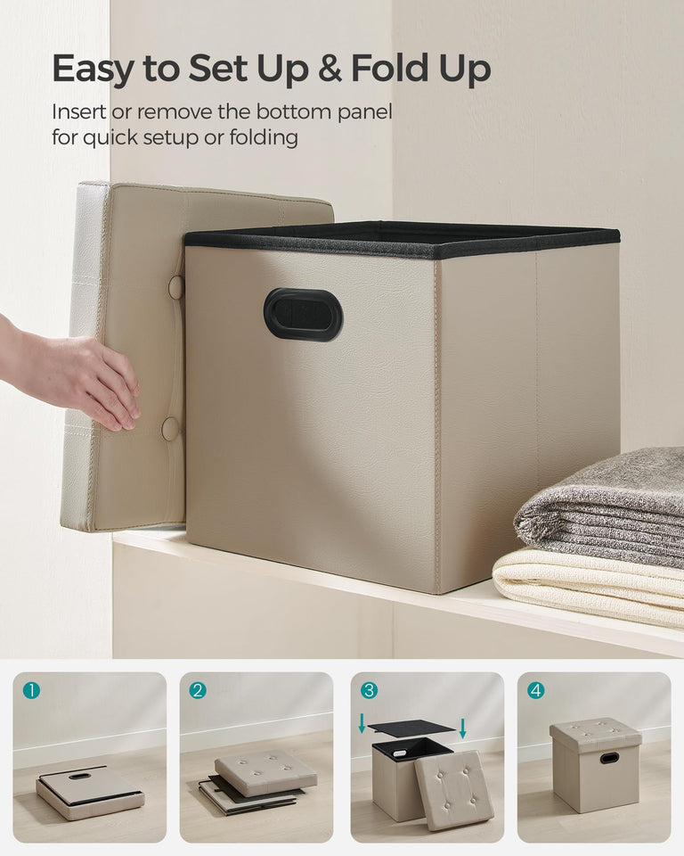 SONGMICS MAZIE Collection - 30 Inches Storage Ottoman Bench with Flipping Lid, Storage Chest Footstool, Load 660 lb, for Entryway, Living Room, Bedroom, Synthetic Leather, Black ULSF45BK