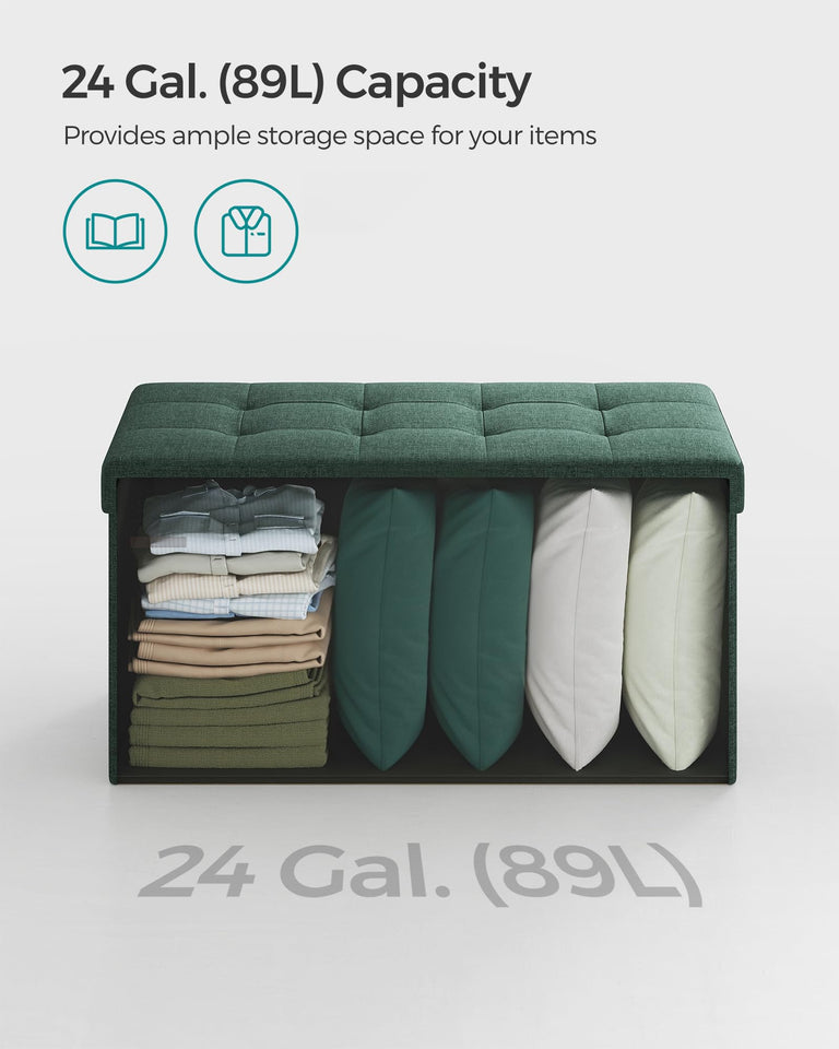 SONGMICS MAZIE Collection - 43 Inches Folding Storage Ottoman Bench, Ottoman Foot Rest, End of Bed Bench, Storage Chest, Load 660 lb, for Living Room, Bedroom, Entryway, Dark Gray ULSF77K