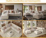 EASE MOOSE Leather Sectional Couch, Oversized Modular Sectional Sofas, Wide Deep Seat Modular Couch, Scratch Resistant Faux Leather Material, L Shaped Sofa for Big Spaces,Beige