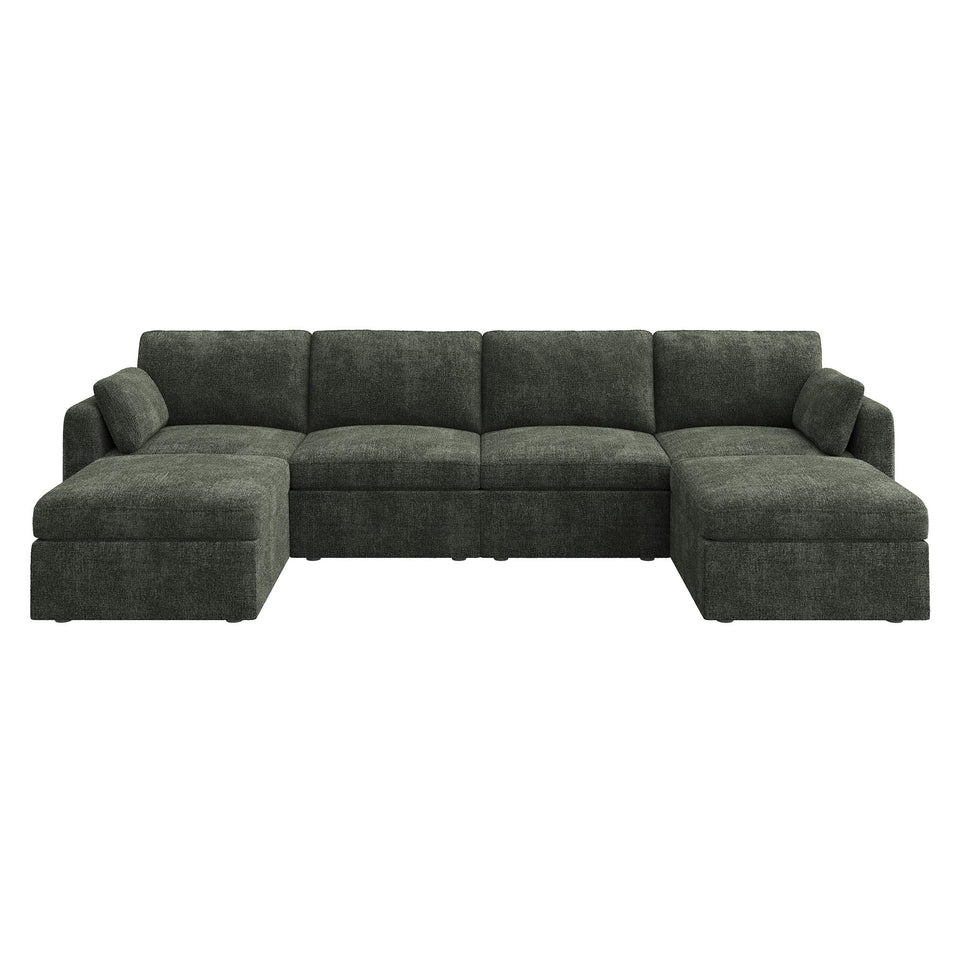 HONBAY Sectional Couch with Storage Seats, Modular Sectional Sofa with Storage Ottoman, U Shaped Sectional Couches for Living Room, Light Beige