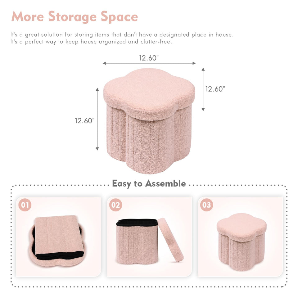 B FSOBEIIALEO Storage Ottoman Cube, Flowers Shaped Ottomans with Storage Foot Stool Footrest for Lving Room, Boucle Ottoman Seat for Dorm Room,Faux Teddy Fur, Cream White 12.6"x12.6"x12.6"