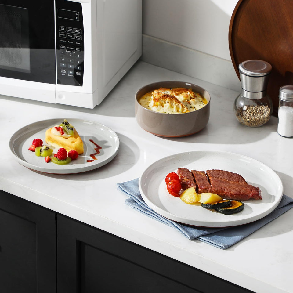 MALACASA Plates and Bowls Sets, 24 Pieces Modern Ceramic Dinnerware Set for 8 Kitchen Stoneware Dishes Dishware Set Microwave and Dishwasher Safe, White, Series TARA