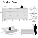 Fluted Dresser for Bedroom with 9 Drawers, 57" Wide Modern Chest of Drawers with Metal Handle, Wooden Dresser TV Stand, Wood Closet Clothes Storage Organizer for Living Room, Hallway, Natural Oak