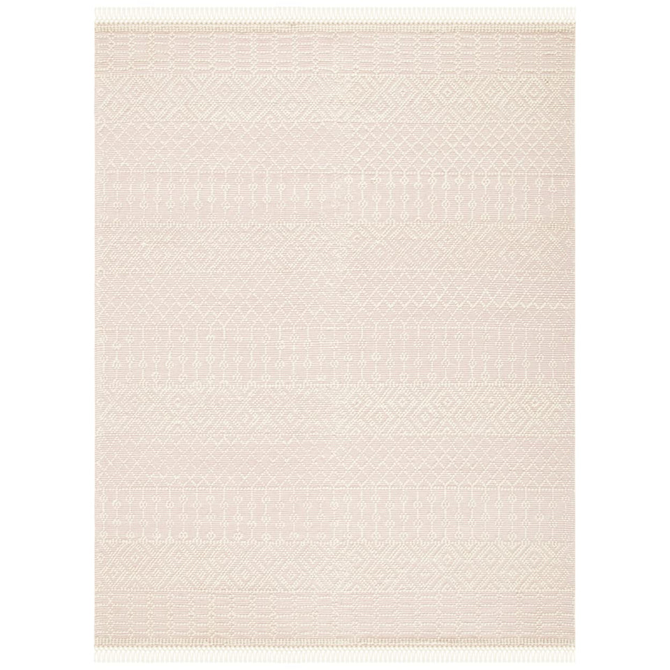 SAFAVIEH Area Rug 8x10 - Natura Collection - Large - Ivory, Handmade Wool, Moroccan Boho Fringe Design, Ideal for Living Room, Bedroom, Dining Space (NAT852B)