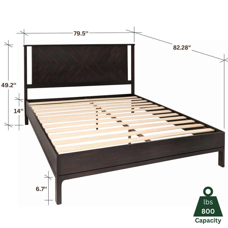 Bme Vivian 14 Inch Deluxe Bed Frame with Headboard, Rustic & Scandinavian Style with Solid Acacia Wood, No Box Spring Needed, 12 Strong Wood Slat Support, Easy Assembly, King, Rustic Golden Brown