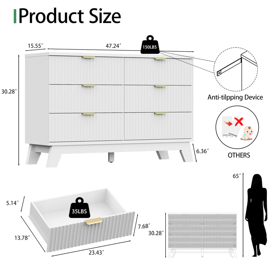 Fluted Dresser for Bedroom with 9 Drawers, 57" Wide Modern Chest of Drawers with Metal Handle, Wooden Dresser TV Stand, Wood Closet Clothes Storage Organizer for Living Room, Hallway, Natural Oak