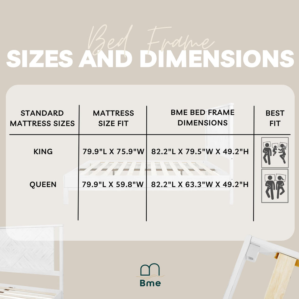 Bme Vivian 14 Inch Deluxe Bed Frame with Headboard, Rustic & Scandinavian Style with Solid Acacia Wood, No Box Spring Needed, 12 Strong Wood Slat Support, Easy Assembly, King, Rustic Golden Brown